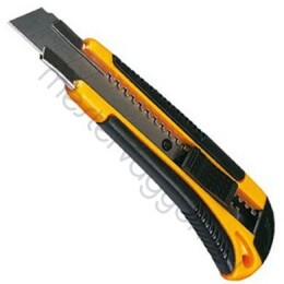 Kés műanyagház fémkivezetés 18mm-es törhető pengés, gumírozott markolat műanyag pengerögzítés