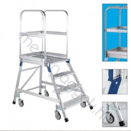 Zarges Pod Z600 Egy oldalon járható Acél gurulós 600x800mm nagydobogós lépcső 4db kerékkel