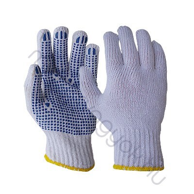 Munkavédelmi Bogyós tenyerű cérnakesztyű egy oldalon Kék pettyekkel, gmírozott mandzsettával - 10 -es méret