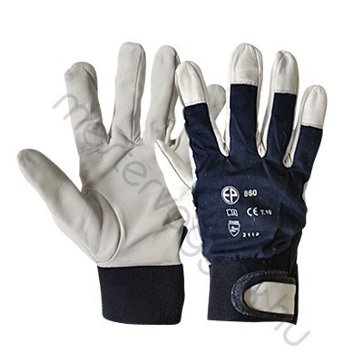 Munkavédelmi kesztyű puha Kecskebőrből Kék vászon kézháttal, tépőzárral (sofőrkesztyű) - 10 -es méret