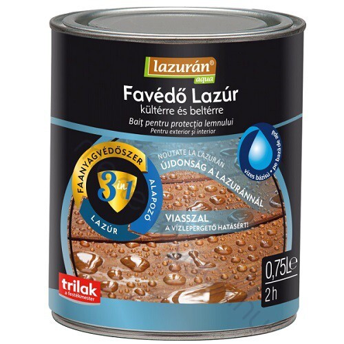 Lazurán AQUA 3in1 Favédő lazúr, biocid tartalmú vizes bázisú vékonylazúr kültéri fa felületekre - Mogyoró / 0.75 liter