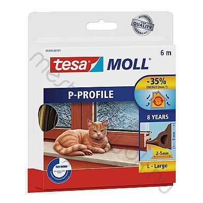 Tesa öntapadós gumi tömítő P profil 2-5mm-es résekbe, 6m/tekercs - Barna / 1 db