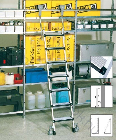 Zarges Comfortstep Trec LH Z600 Gurulós polclétra csavarozott lépcsők használati oldalon párnázott éllel - 1x 6 fokos